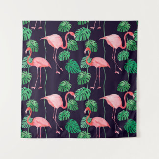 Nahtlose Aquarellmuster mit Flamingo Wandteppich