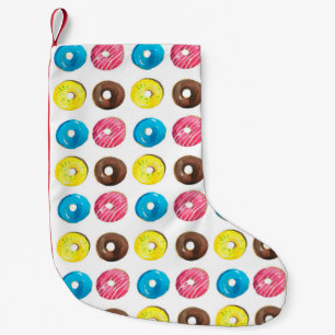 Nahtlose Aquarellmuster mit kleinen Donuts Kleiner Weihnachtsstrumpf