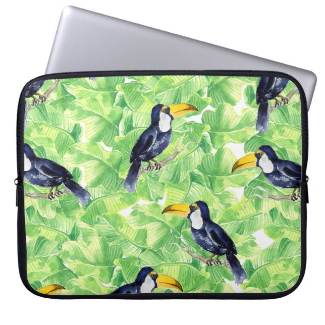 Nahtlose Aquarellmuster mit Toucan l Laptopschutzhülle (Vorderseite)