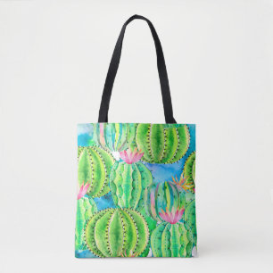 Nahtlose Aquarellmuster von Kakteen. Blumensommer Tasche