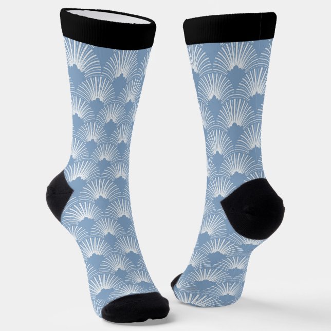Nahtlose Art-Deko-Muster blau-weiß Socken (Gewinkelt)