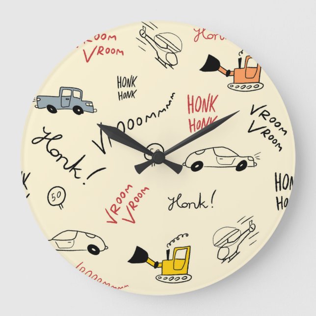 Nahtlose Autokizzen: Kinderblatt Große Wanduhr (Vorderseite)