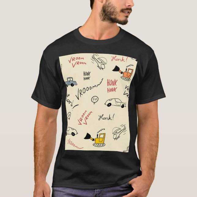 Nahtlose Autokizzen: Kinderblatt T-Shirt (Vorderseite)