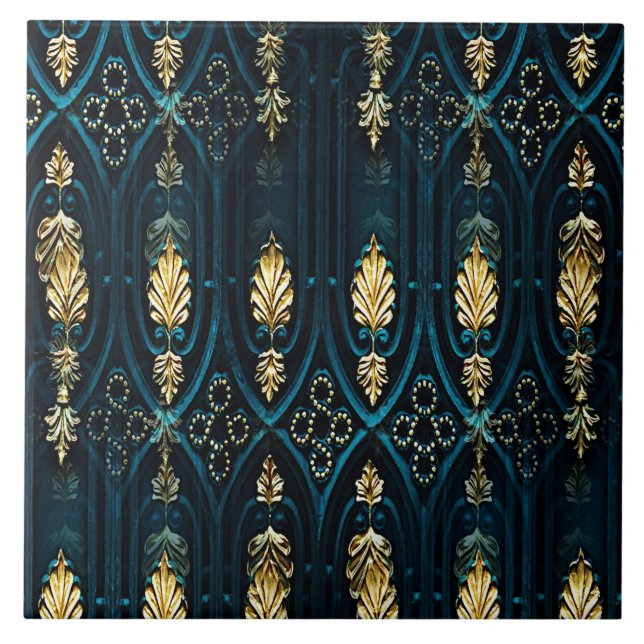 Nahtlose Blue Gold Keramik Tile Fliese (Vorderseite)
