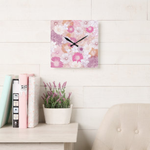 Nahtlose Blume Quadratische Wanduhr
