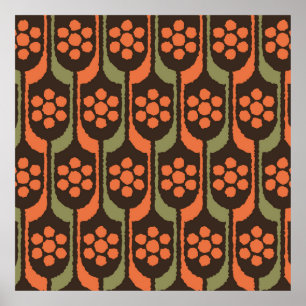 Nahtlose Blume Wiederholmuster Orange gold50er,60e Poster