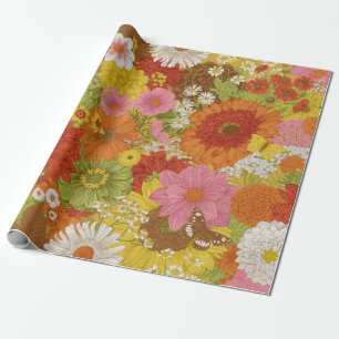 Nahtlose Blumenmuster 70er. Blume im Herbst und bz Geschenkpapier