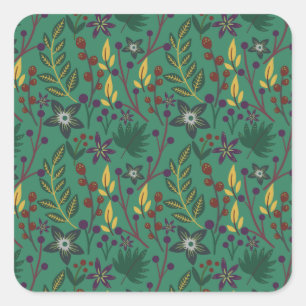 Nahtlose Blumenmuster-Blume mit grünem Hintergrund Quadratischer Aufkleber