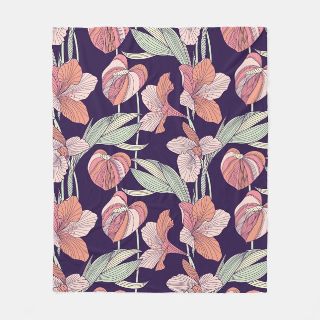 Nahtlose Blumenmuster, Blume, Orchidee, Moderne Fleecedecke (Vorderseite)