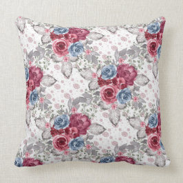 Nahtlose Blumenmuster - Dusty Blue und Burgund  Kissen