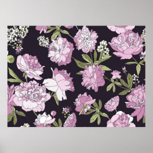 Nahtlose Blumenmuster - ein Strauß von Pfennigfuß. Poster