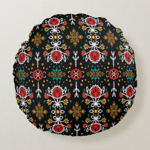Nahtlose Blumenmuster Folk farbige Blume und Rundes Kissen