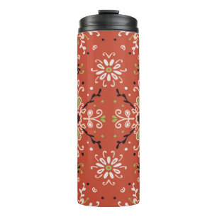 Nahtlose Blumenmuster Folk farbige Blume und Thermosbecher