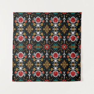 Nahtlose Blumenmuster Folk farbige Blume und Wandteppich