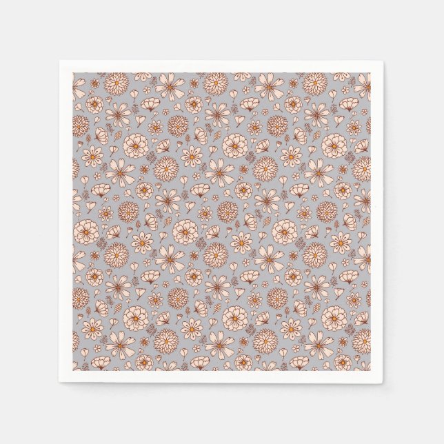 Nahtlose Blumenmuster grau Serviette (Vorderseite)