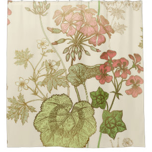 Nahtlose Blumenmuster. Grünes Blattwerk, rosa Gerb Duschvorhang