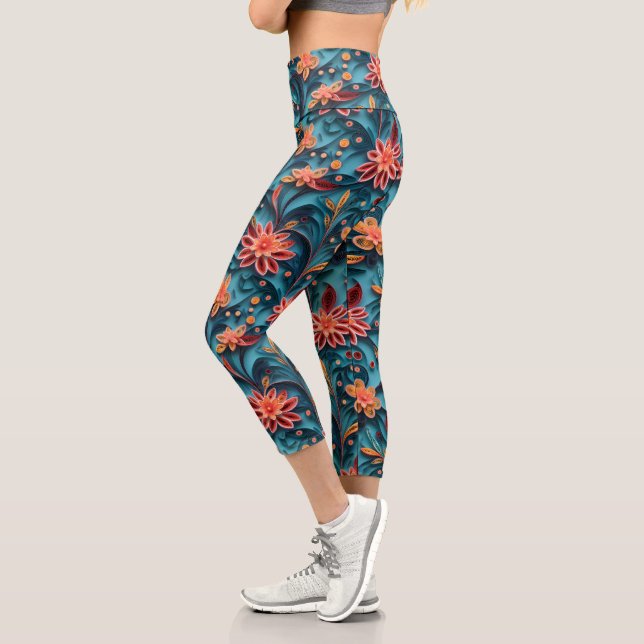 Nahtlose Blumenmuster Hochwaisted Capris (Links)