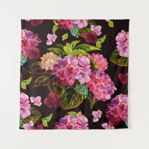 Nahtlose Blumenmuster. Hydrangea auf einem dunklen Wandteppich