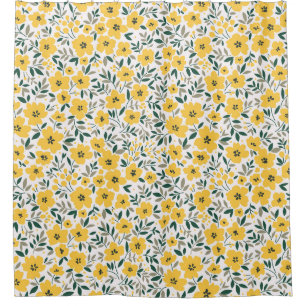Nahtlose Blumenmuster, kleine gelbe Blumen. Wh Duschvorhang