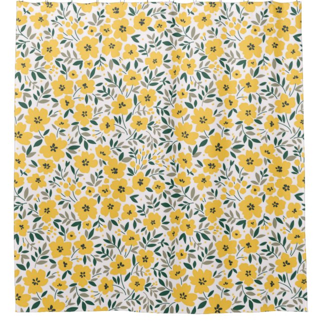 Nahtlose Blumenmuster, kleine gelbe Blumen. Wh Duschvorhang (Vorderseite)