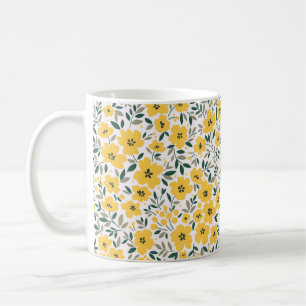 Nahtlose Blumenmuster, kleine gelbe Blumen. Wh Kaffeetasse