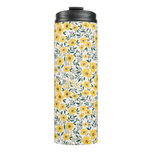 Nahtlose Blumenmuster, kleine gelbe Blumen. Wh Thermosbecher