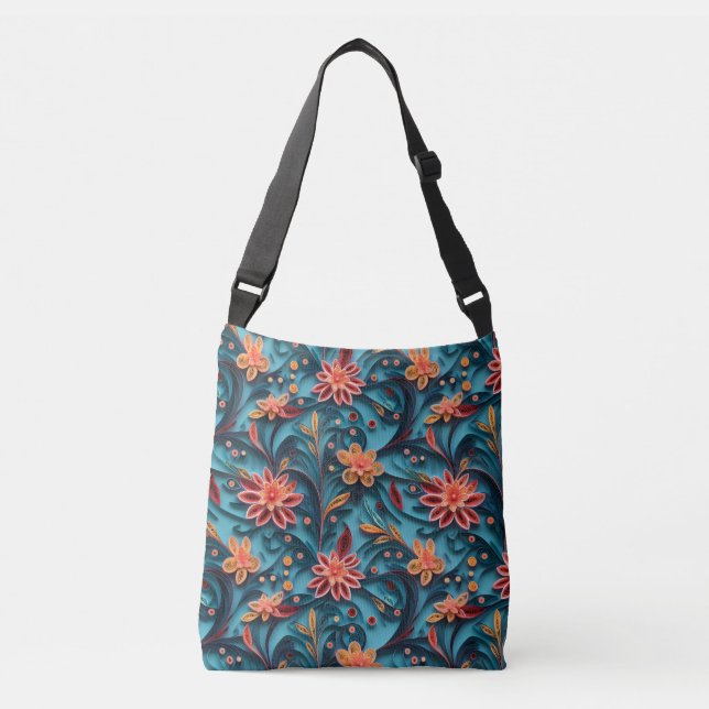 Nahtlose Blumenmuster Kreuzkörpertasche Tragetaschen Mit Langen Trägern (Vorderseite)