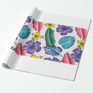 Nahtlose Blumenmuster mit Blätter. tropischer Rück Geschenkpapier