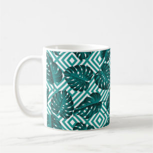 Nahtlose Blumenmuster mit Blätter. tropischer Rück Kaffeetasse