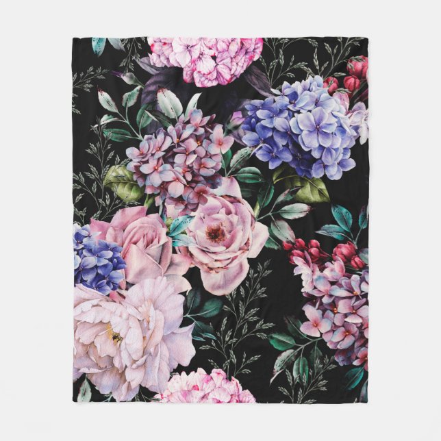 Nahtlose Blumenmuster mit Blume auf dunklem Hinter Fleecedecke (Vorderseite)
