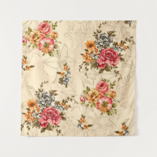 Nahtlose Blumenmuster mit Blume und Creme ba Wandteppich