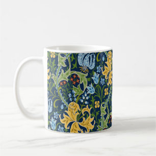 Nahtlose Blumenmuster mit großen Blume, Lilien und Kaffeetasse