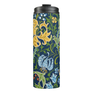 Nahtlose Blumenmuster mit großen Blume, Lilien und Thermosbecher