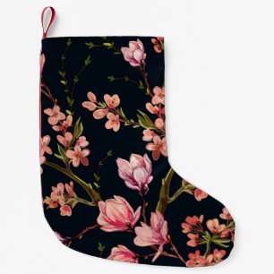 Nahtlose Blumenmuster mit handgezeichnetem Hinterg Kleiner Weihnachtsstrumpf