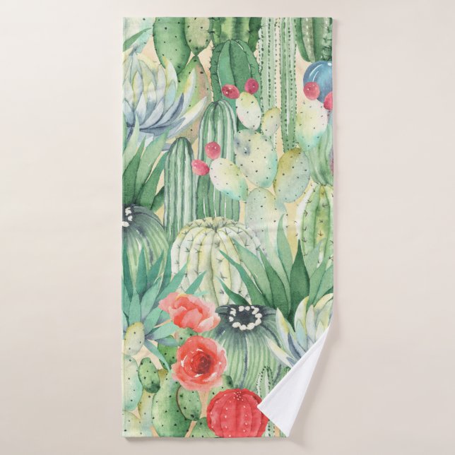 Nahtlose Blumenmuster mit Kakteen, Sukkulturen und Badehandtuch (Badehandtuch)