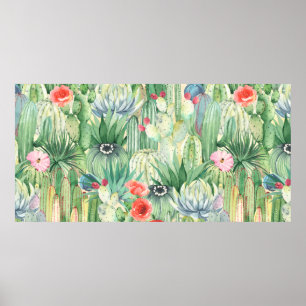 Nahtlose Blumenmuster mit Kakteen, Sukkulturen und Poster