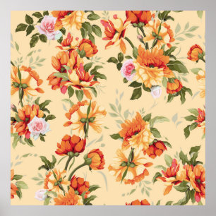 Nahtlose Blumenmuster mit Rose, Aquarell. Il Poster