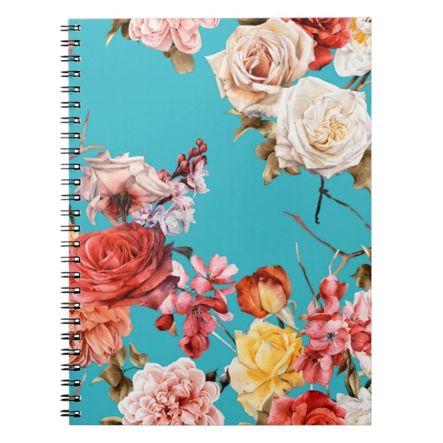 Nahtlose Blumenmuster mit Rose, Aquarell. ln Notizblock (Vorderseite)