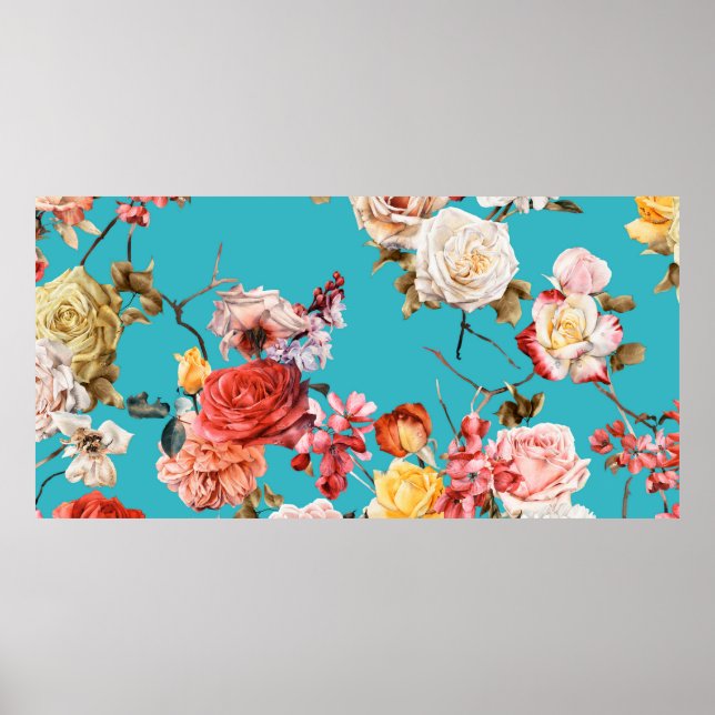 Nahtlose Blumenmuster mit Rose, Aquarell. ln Poster (Vorne)