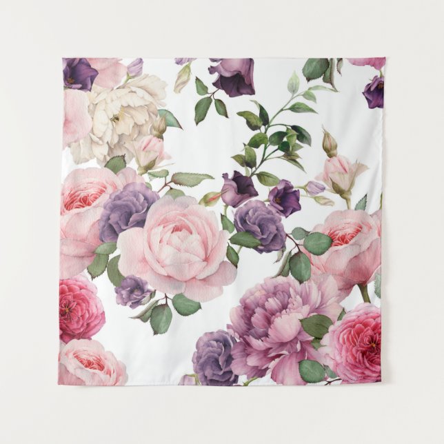 Nahtlose Blumenmuster mit Rose, Aquarell. Wandteppich (Vorderseite)