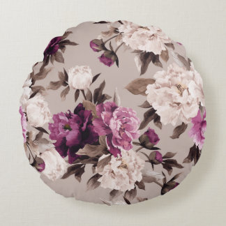 Nahtlose Blumenmuster mit Rose auf heller Rückseit Rundes Kissen