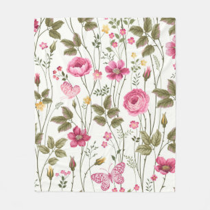 Nahtlose Blumenmuster mit Rose und Schmetterling Fleecedecke