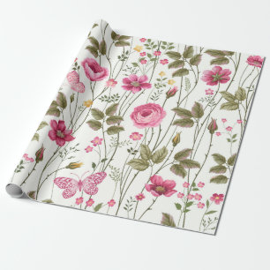 Nahtlose Blumenmuster mit Rose und Schmetterling Geschenkpapier