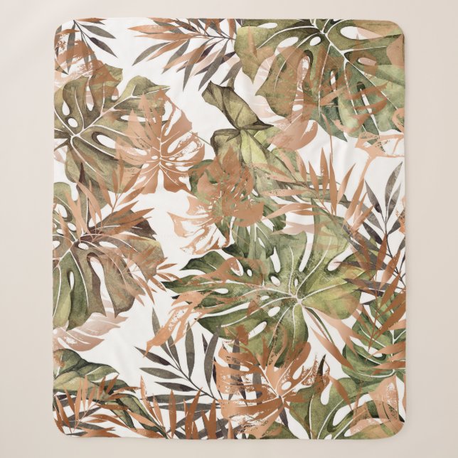 Nahtlose Blumenmuster mit tropischem und goldenem  Sherpadecke (Vorderseite)
