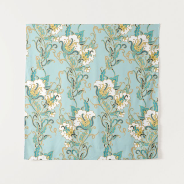 Nahtlose Blumenmuster mit weißen Baumwollblumen Wandteppich (Vorderseite)