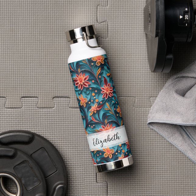 Nahtlose Blumenmuster Muster Name Wasser Flasche (Fitnessstudio)