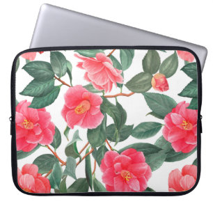 Nahtlose Blumenmuster, rote Kamelien-Blume mit Laptopschutzhülle