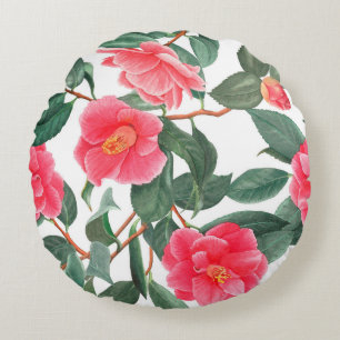 Nahtlose Blumenmuster, rote Kamelien-Blume mit Rundes Kissen