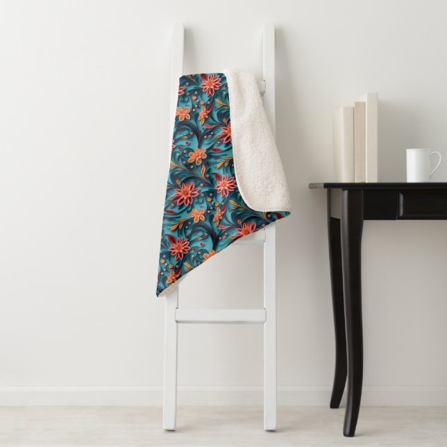 Nahtlose Blumenmuster Sherpa Blanka Sherpadecke (Beispiel)