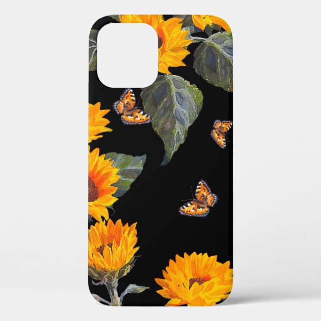 Nahtlose Blumenmuster Sonnenblumen auf schwarzem R Case-Mate iPhone Hülle (Rückseite)